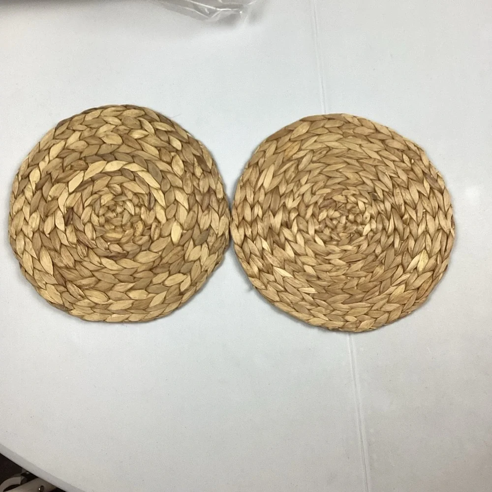 Rustic Round Natural Water Hyacinth Weave 12” Placemats Tablemats Set of 2